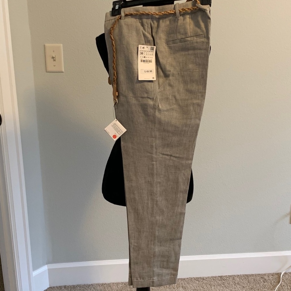 Zara Beige/Cream Gray Summer Pant with Belt - NWT